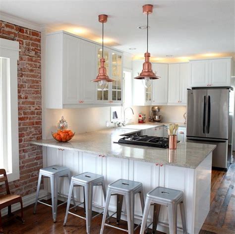Beautiful pendant lights that look great above our kitchen island.￼. A simple industrial style kitchen with nautical copper ...