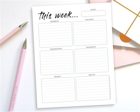 Five Day Weekly Planner Printable Week Days School Student Etsy