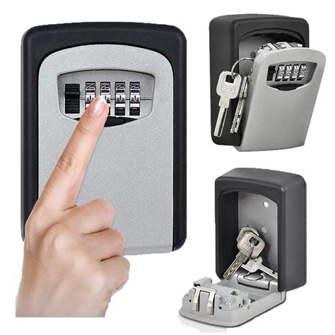 4 Digit Wall Mounted Key Safe Outdoor Combination Lock Black Grey