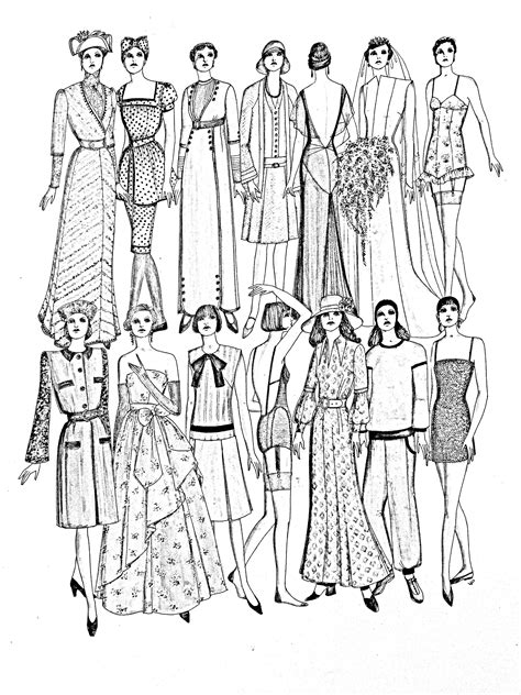 Mode Differents Styles 20e Siecle Fashion Adult Coloring Pages