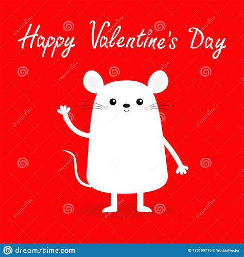 White Mouse Waving Hand Happy Valentines Day Cute