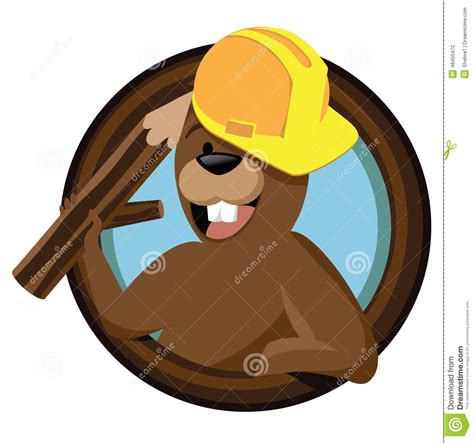 Cartoon Beaver Mascot In Circle Stock Vector Illustration Of Working Busy 48450470