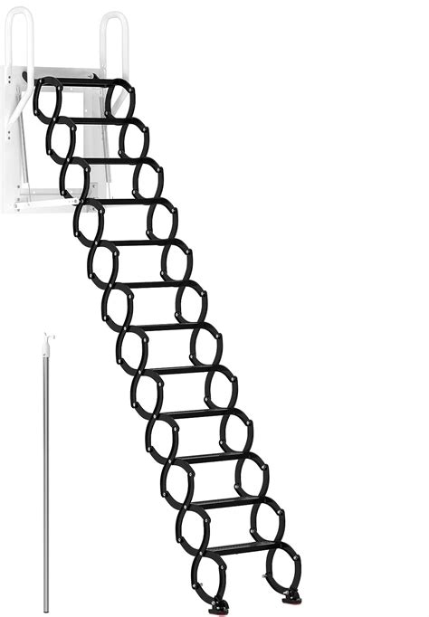 Artudatech 12 Steps Wall Mounted Folding Ladder Black Loft Stairs Attic