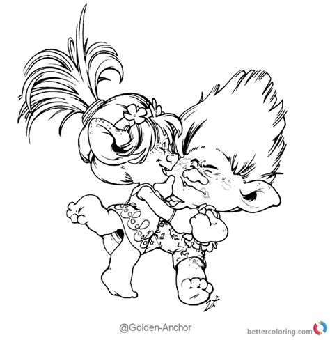 Poppy must help him but. Poppy Kisses from Trolls Coloring Pages - Free Printable ...