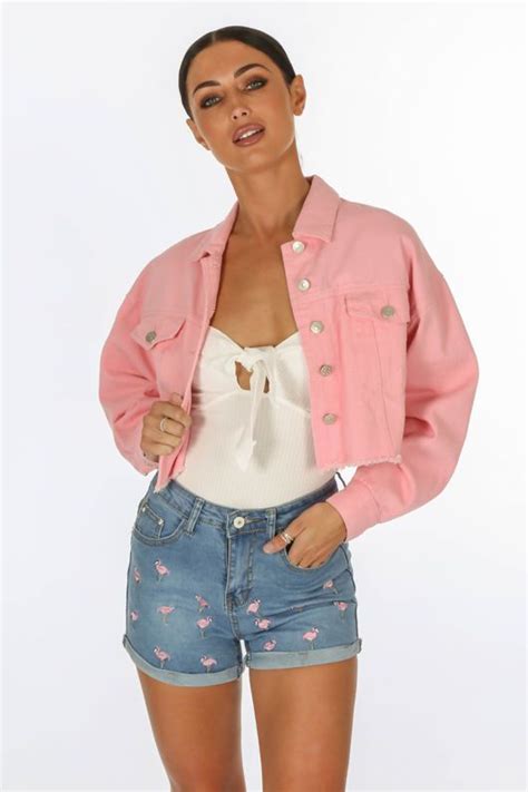 Cropped Denim Jacket In Pink