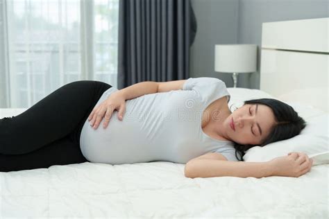 Pregnant Woman Sleeping On Bed Stock Image Image Of Indoors Care 263815125