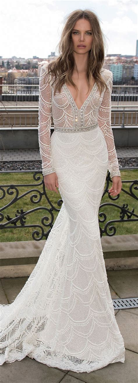 beaded pearl wedding dress discount 2015 new arrival berta bridal dresses deep v beads world