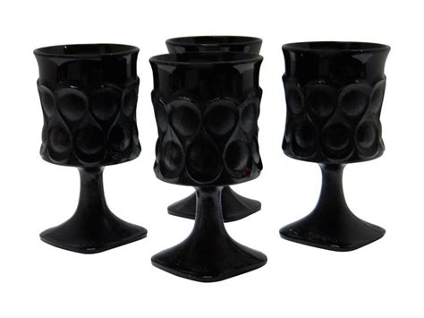 Vintage Black Glass Goblets Set Of 4 Black Glass Goblet Vintage Black