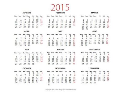 2015 Yearly Calendar Template In Landscape Format 2015 Calendar