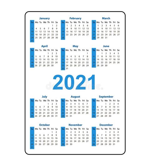 Set Vertical Pocket Calendar On 2021 Year Week Starts From Sunday