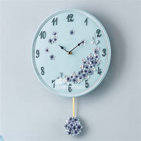 Creative Blue Wall Clock 12 Inch Resin Silent Pendulum Round