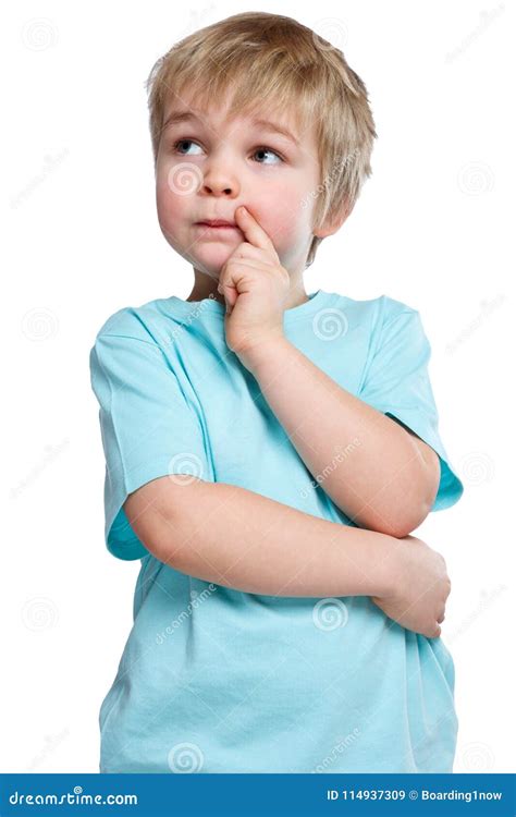 Child Kid Think Thinking Daydreaming Young Little Boy Isolated O Stock