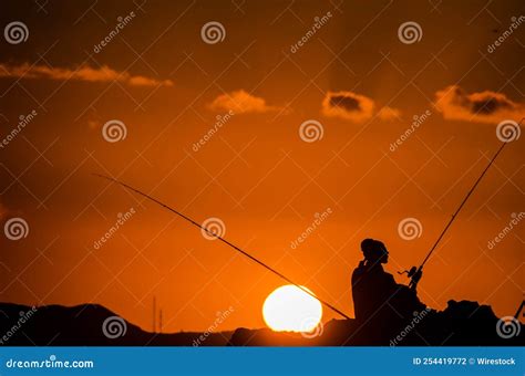 Fisherman Fishing Rod Silhouette Digital Photo Image Stock Photo