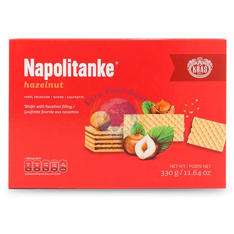 A wafer is a crisp, often sweet, very thin, flat, light and dry cookie, often used to decorate ice cream, and also used as a garnish on some sweet dishes. Kras Napolitanke Wafers Hazelnut 330G - Euro Food Deals