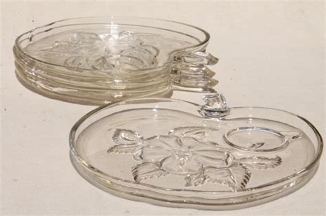 Vintage Hazel Atlas Orchard Crystal Apple Blossom Glass Snack Plates