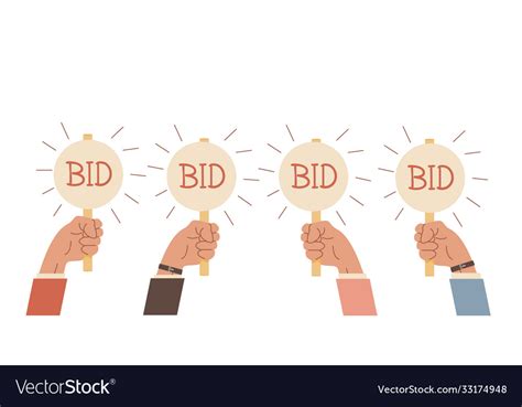 Auction Bidding Hands Holding Bids Paddle Sale Vector Image