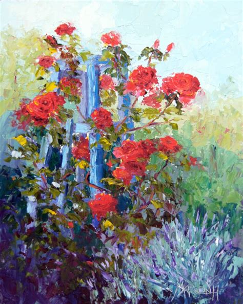 Impressionist Red Roses Garden Art Painting Palette Knife Etsy
