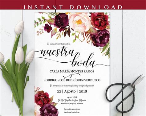 Invitaciones De Boda Spanish Wedding Invitation Bilingual Marsala