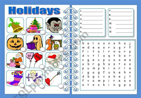 Holidays Vocabulary Revision Esl Worksheet By Borna
