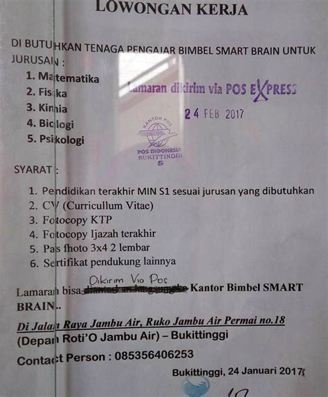 Lowongankerja15.com, lowongan kerja pegawai bank negara indonesia tingkat d3 s1 januari 2021 anda harus siap menerima tantangan lowongankerja15.com, lowongan kerja tenaga kontrak kejaksaan negeri tingkat sma smk sederajat kerja harus dari hati karena bisa. Lowongan Kerja Tenaga Pengajar di Bimbel Smart Brain ...