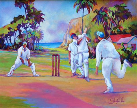 Artwork Cricket Sports Painting Modern Folk Art Sports Art