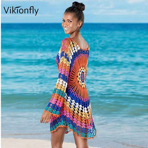 Vikionfly Colorful Crochet Beach Cover Up Bikini Women 2019 Summer