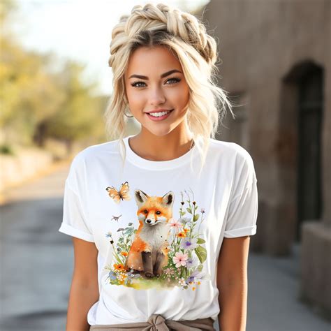 Cute Fox Shirt Fox Print Shirt Fox Lover Shirt Floral Fox Etsy