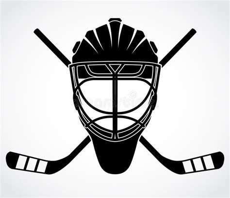 Ice Hockey Goal Keeper Helmet With Crossed Hockey Sticks Logo Stock