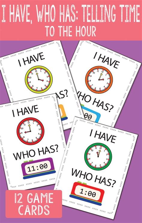 I Have Who Has To The Hour Printable Game Time To The Hour Telling