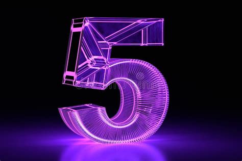 Neon Glowing Volumetric 3d Number Five Purple Digital Design Stock Illustration Illustration
