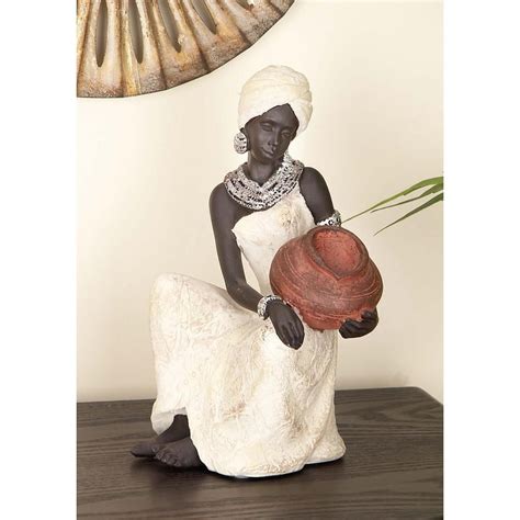 Litton Lane 10 In African Woman Decorative Figurine In Textured Ebony
