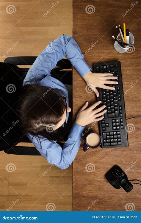 Woman Working At Desk Shot From Above Stock Image Image 45816673