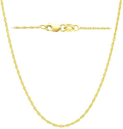 14k Yellow Solid Gold Italian Diamond Cut 1 Mm Rope Chain Necklace Very Thin Thin And Strong 14k