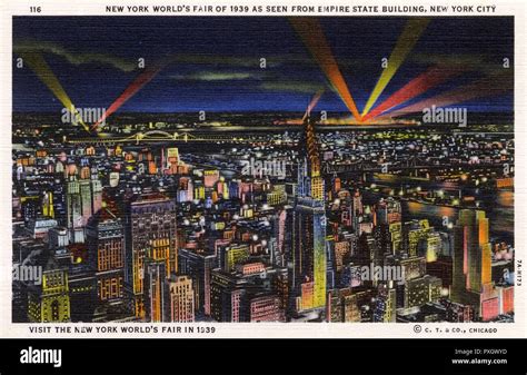 New York Skyline Illuminations New York Worlds Fair Of 1939 As Seen