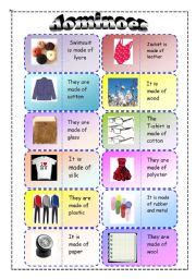 Rubber has traditionally been used in protective clothing, including gas masks and wellington boots. Dominoes clothes and materials - ESL worksheet by piedadrosell
