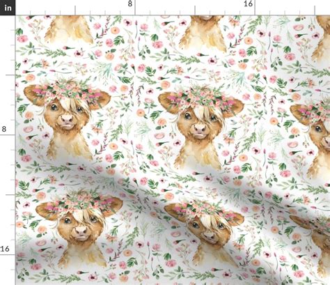 8 Patch Floral Baby Highland Cow Fabric Spoonflower