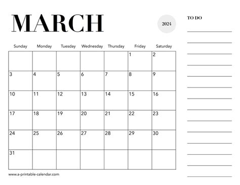 2024 Calendar March A Printable Calendar