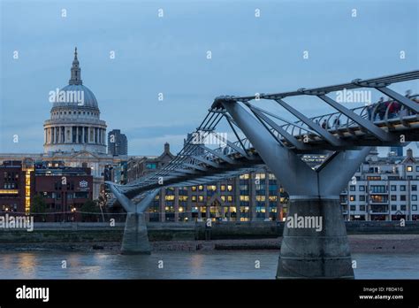 St Pauls Cathedral And Millennium Bridge London United Kingdom Stock