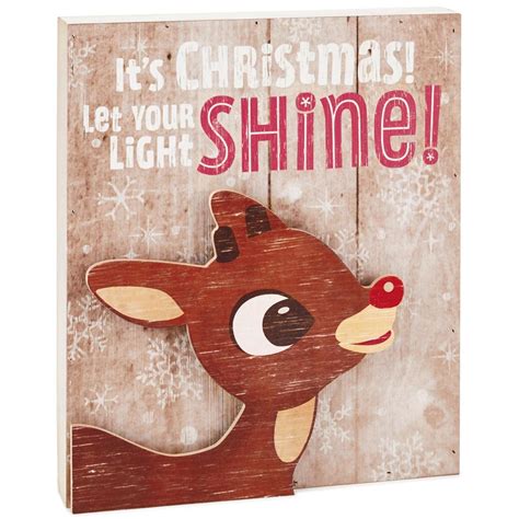 Rudolph The Red Nosed Reindeer Shine Rustic Quote Sign With Light