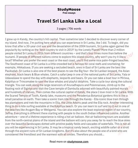 Travel Sri Lanka Like A Local Free Essay Example