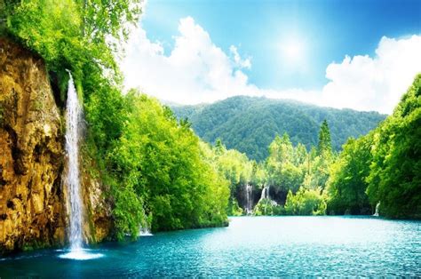 #free #papeltapiz #instalar hola mi gente chula! 3D verde naturaleza pequeña cascada paisaje bosque lago ...