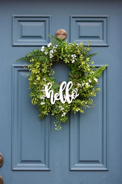 Hello Greenery Wreath Farmhouse Wreath With Hello Sign Etsy