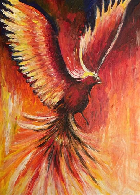 Phoenix Print On Canvas Mythical Bird Made From Image Of Painting Impasto Fine Art By Karen