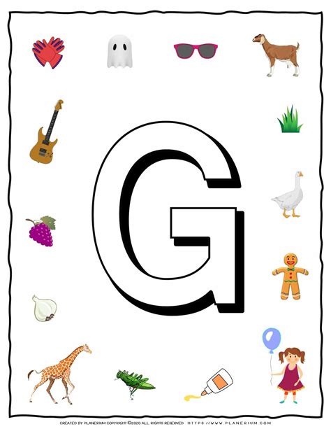 English Alphabet Objects That Starts With G Planerium