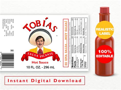 Tapatio Hot Sauce Label Template Easy To Customize And Print Etsy