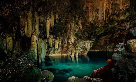 Brown And Gray Cave Cave Cenotes Stalactites Water Hd Wallpaper