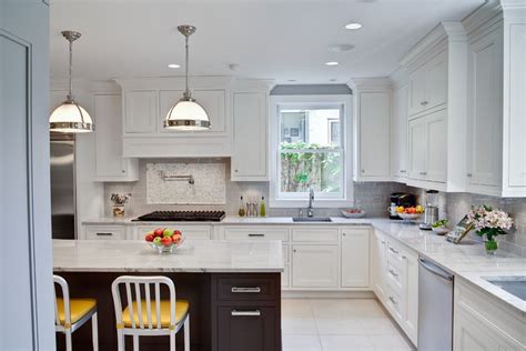 White Quartz Countertops Kitchen Transitional With Tile Backsplash