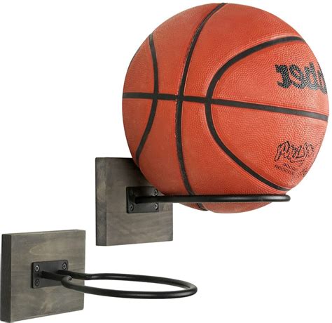 Gray Wood And Black Metal Wall Mounted Sports Ball Holder Set Of 2