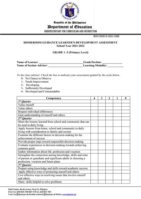 Homeroom Guidance Learner S Development Assessment Form For Grade Hot Sex Picture