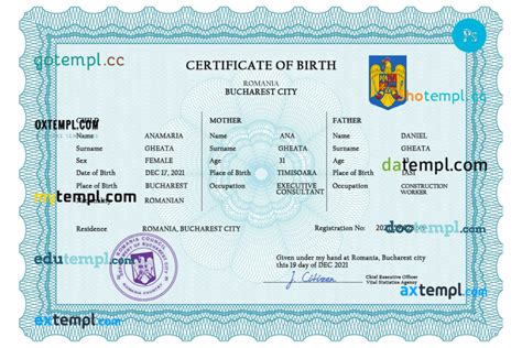 Romania Vital Record Birth Certificate Psd Template